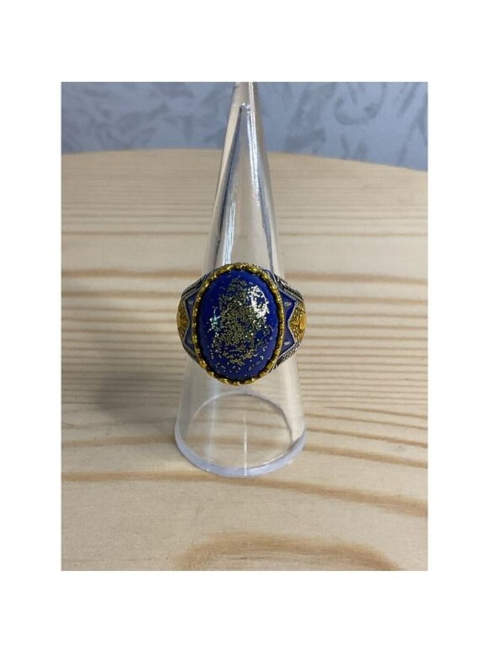 Vintage Lapis Blue Ottoman Men's Ring Silver Two-Tone Signet Statement